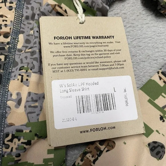Forloh Solair Sun Hoodie Womens Large Camo Pullover Lightweight Brrr Hunting NEW - Picture 5 of 14